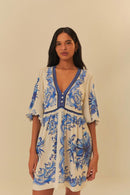 vestido curto estampado lenço azulejo