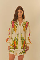 conjunto short estampado lenço folhagem de verão